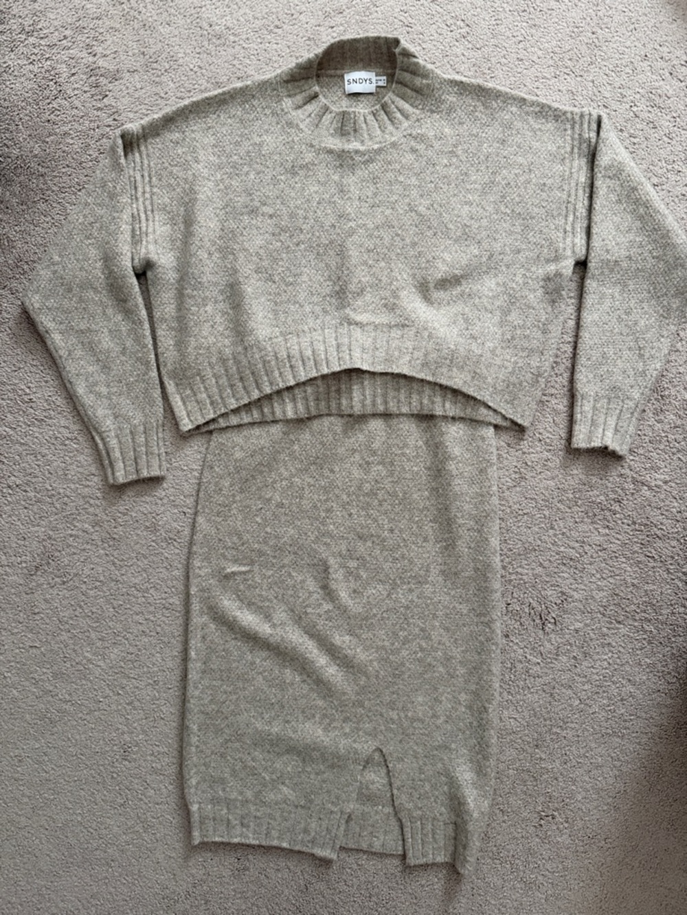 SNDYS Beige Ribbed-Neck Sweater & Skirt Set